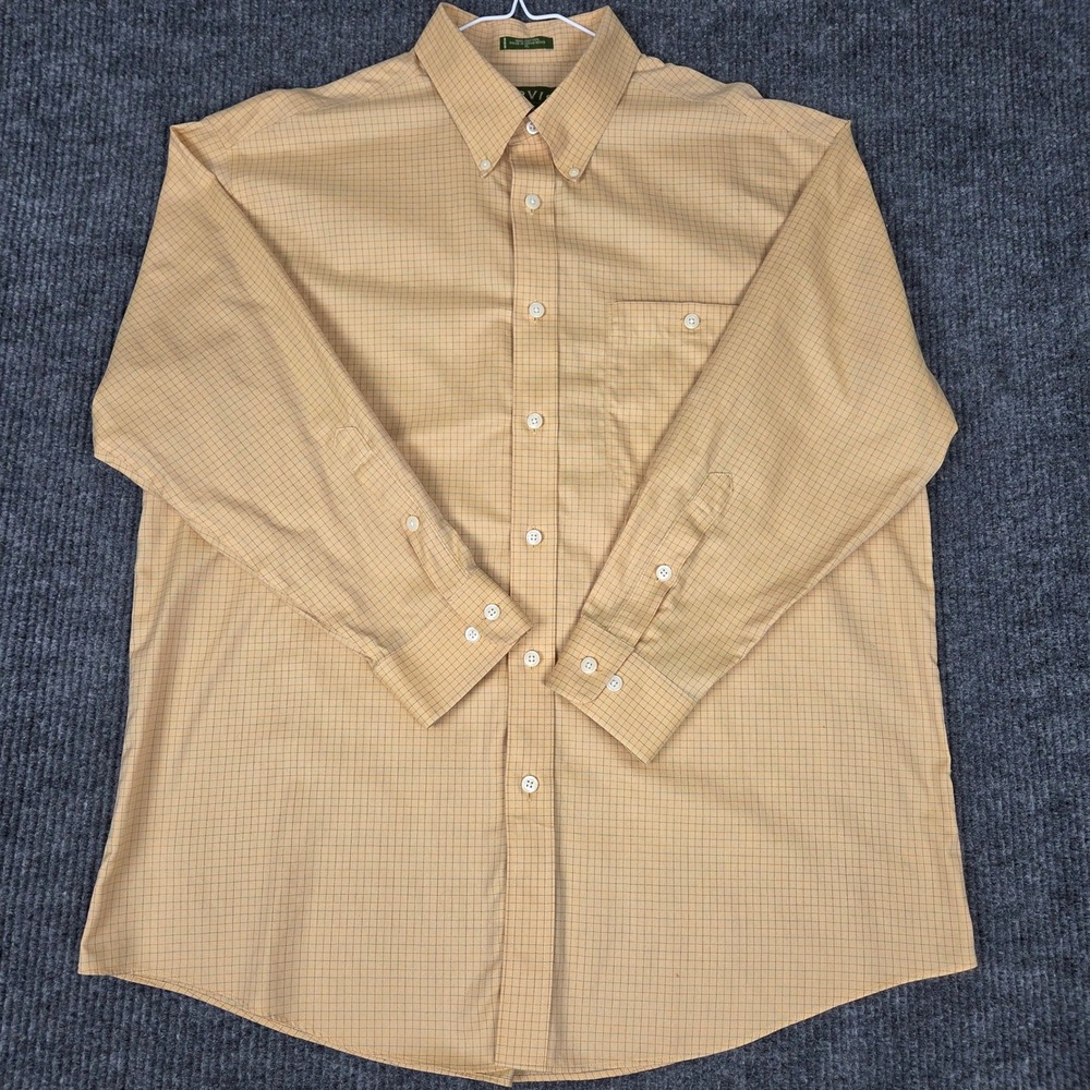Orvis Mens XL Yellow Micro‎ Check Button Down Shirt Long Sleeve 100% Cotton